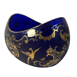 Val Saint Lambert Léon LEDRU coupe navette en cristal cobalt