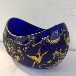 Val Saint Lambert Léon LEDRU coupe navette en cristal cobalt