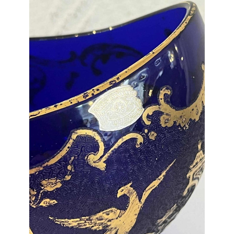 Val Saint Lambert Léon LEDRU coupe navette en cristal cobalt