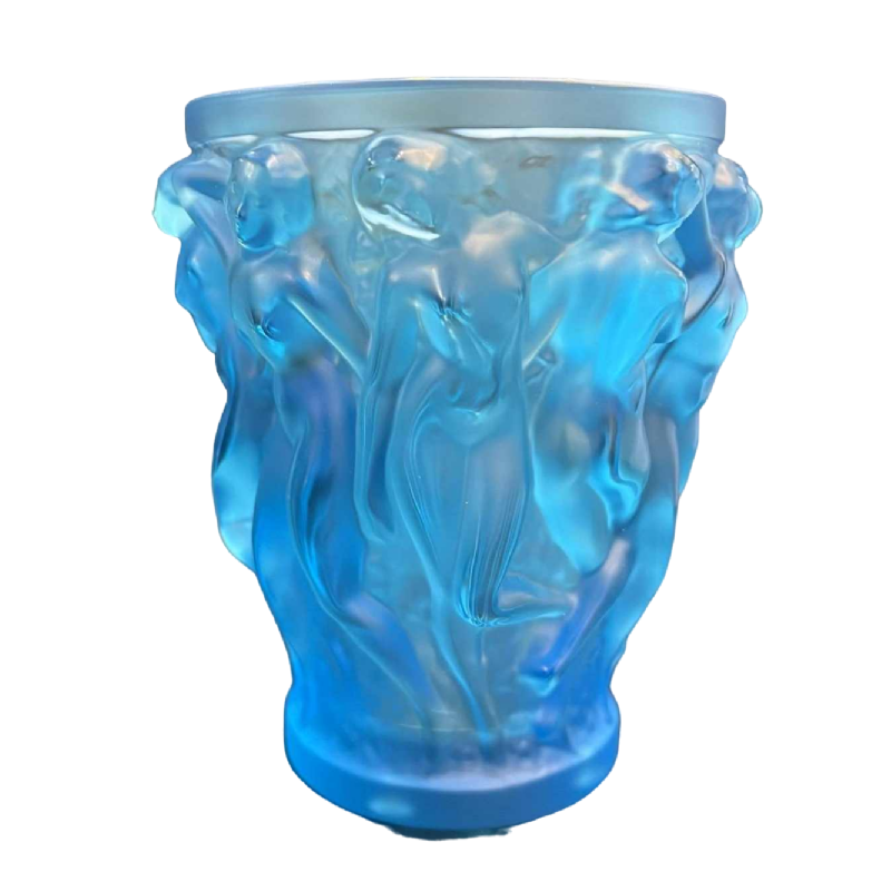 LALIQUE France, vase « Bacchantes » cristal bleu satiné