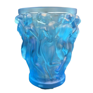 LALIQUE Frankrijk, "Bacchanten" satijnblauwe kristallen vaas