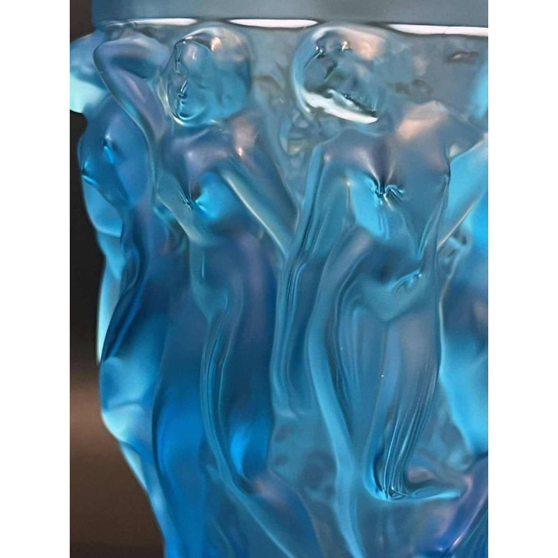 LALIQUE Frankrijk, "Bacchanten" satijnblauwe kristallen vaas