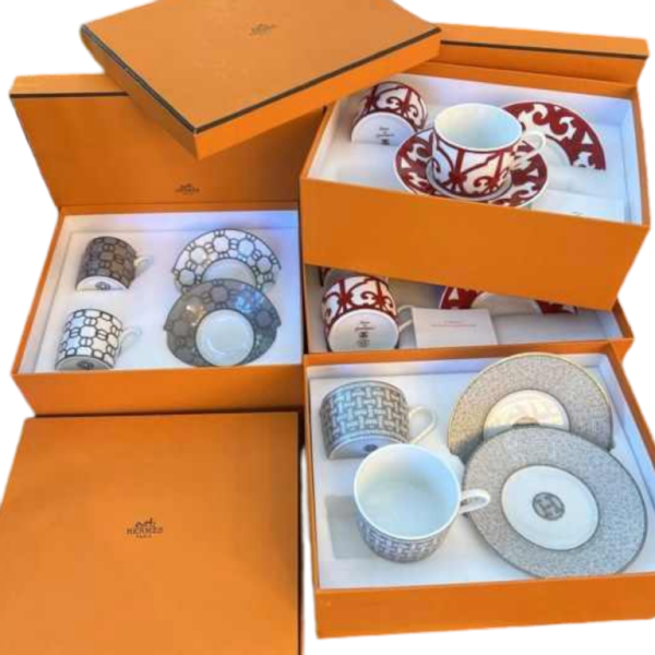 HERMÈS Paris - coffret 2 tasses à thé/café et soucoupes en porcelaine