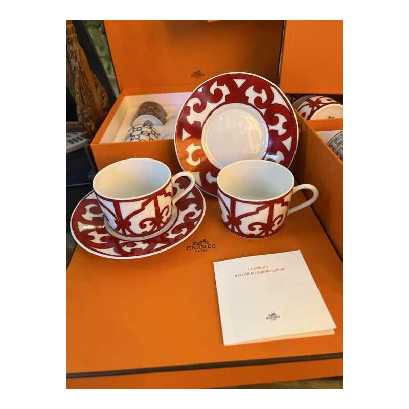 HERMÈS Paris - set van 2 porseleinen thee/koffie kop en schotels