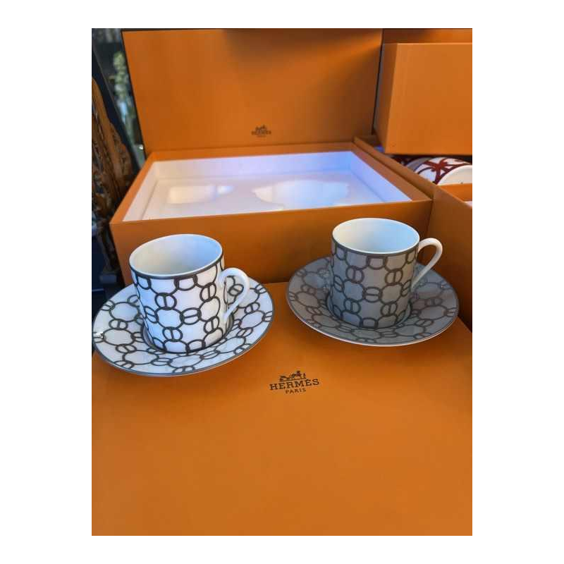 HERMÈS Paris - coffret 2 tasses à thé/café et soucoupes en porcelaine