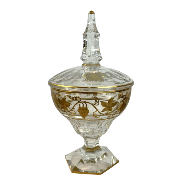 Val Saint Lambert Clear crystal cruet with engraved and gold-gilded decoration