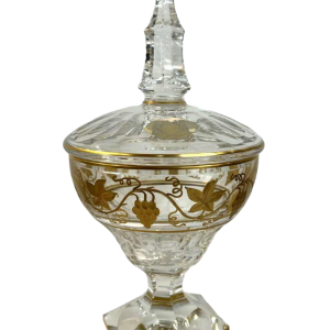 Val Saint Lambert Clear crystal cruet with engraved and gold-gilded decoration