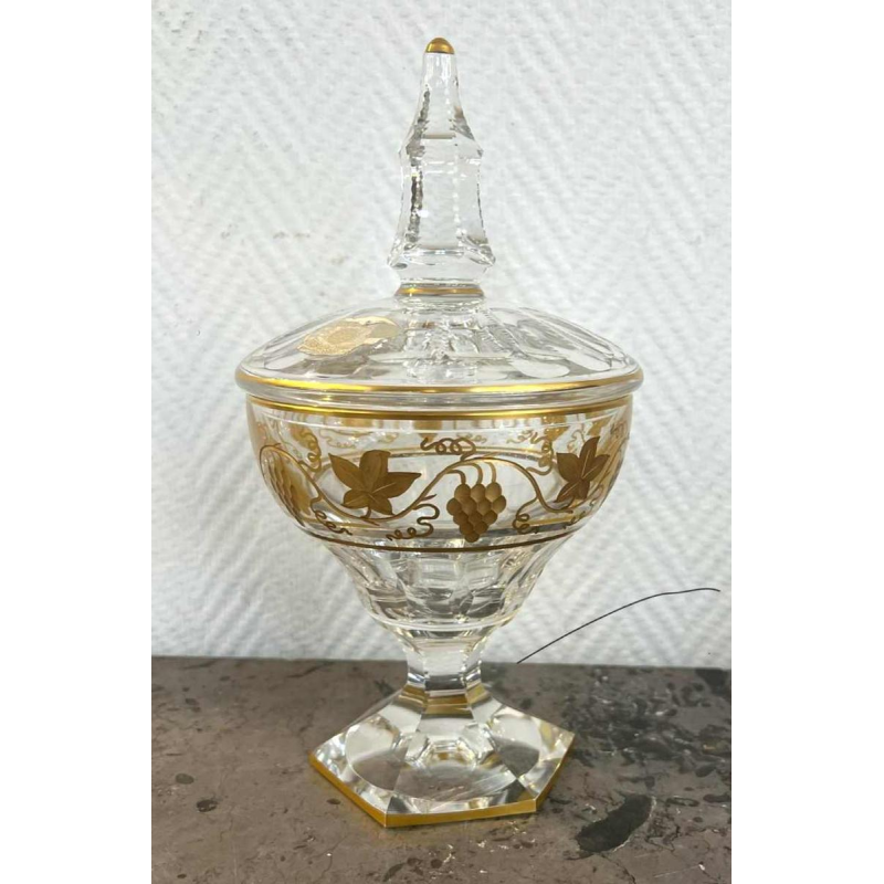 Val Saint Lambert Clear crystal cruet with engraved and gold-gilded decoration