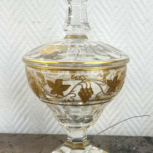 Val Saint Lambert Clear crystal cruet with engraved and gold-gilded decoration