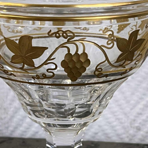 Val Saint Lambert Drageoir en cristal clair à décor gravé et doré à lor
