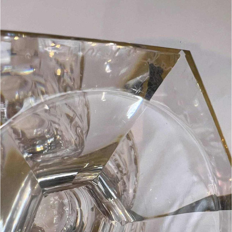 Val Saint Lambert Drageoir en cristal clair à décor gravé et doré à lor