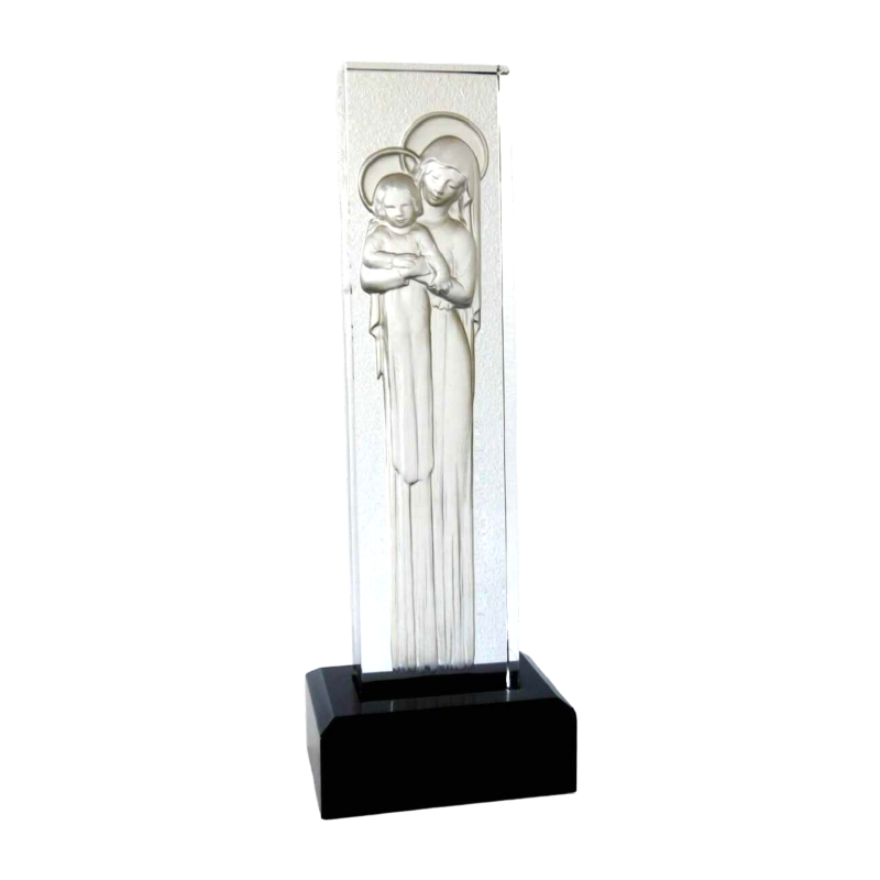 Lalique France “Maagd en kind”, geperst gegoten glas sculptuur