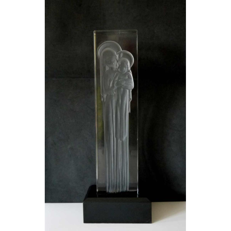 Lalique France “Maagd en kind”, geperst gegoten glas sculptuur