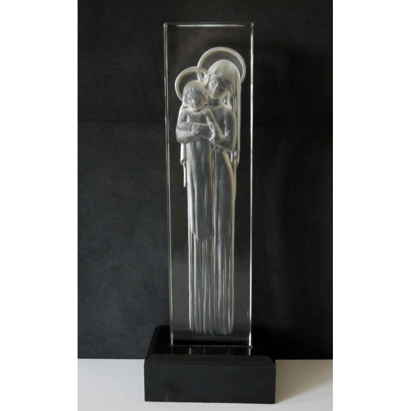 Lalique France “Maagd en kind”, geperst gegoten glas sculptuur