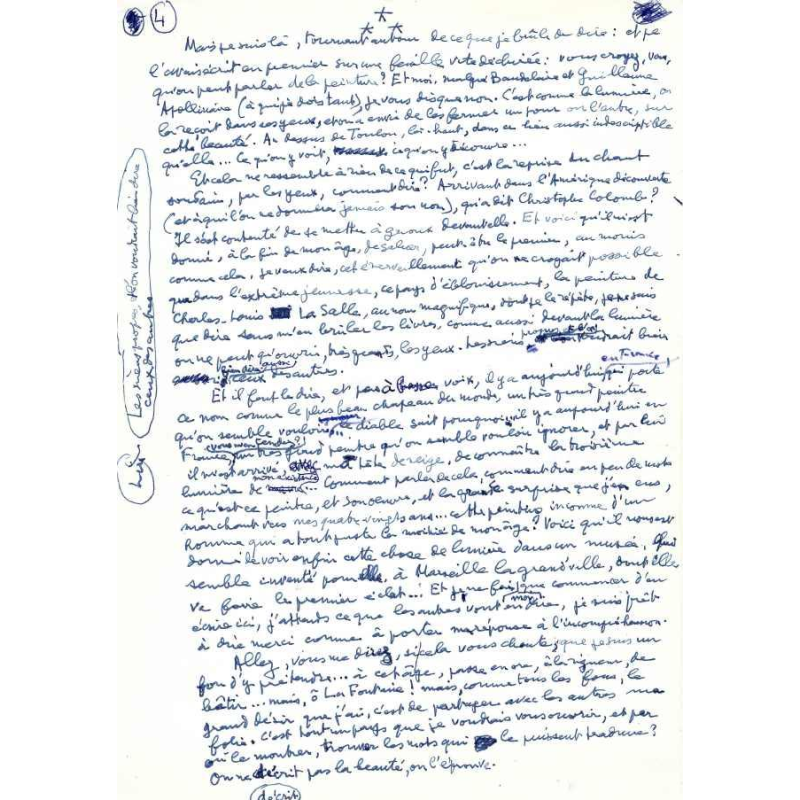 manuscript Louis Aragon - unique and unpublished - Exposé d'une exposition - 1977