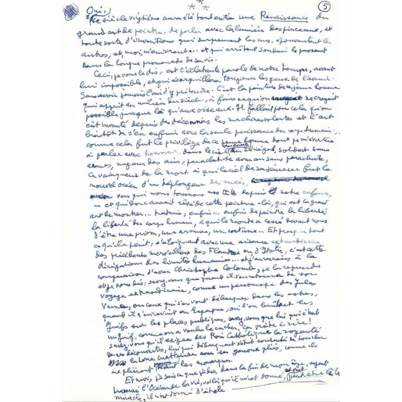 Louis Aragon manuscript - uniek en ongepubliceerd - Tentoonstellingspraatje - 1977