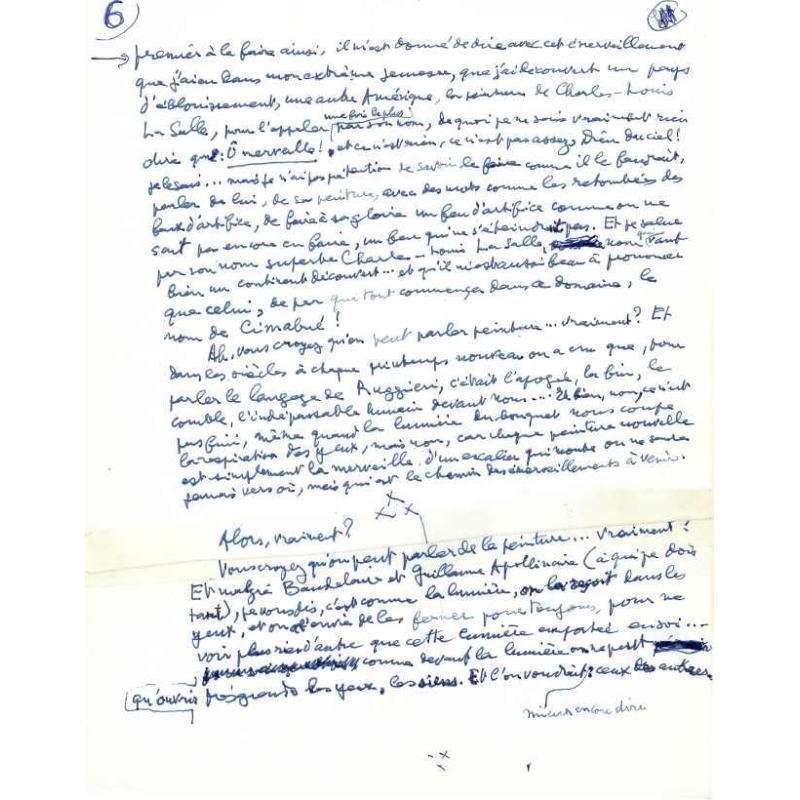 manuscript Louis Aragon - unique and unpublished - Exposé d'une exposition - 1977