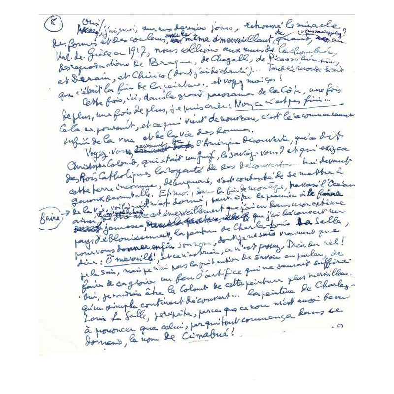 Louis Aragon manuscript - uniek en ongepubliceerd - Tentoonstellingspraatje - 1977