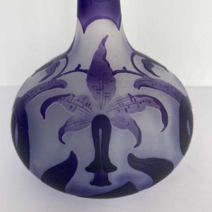 Art Nouveau soliflore vase, decorated with orchids, acid-etched glass signed LP, early 20th century