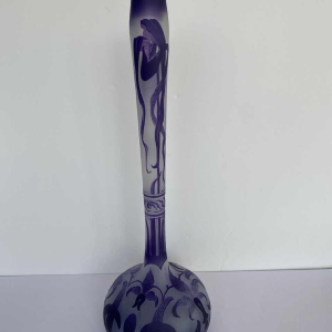Art Nouveau soliflore vase, decorated with orchids, acid-etched glass signed LP, early 20th century
