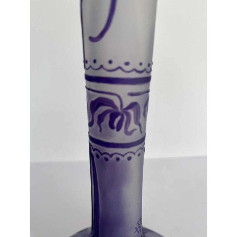 Art Nouveau soliflore vase, decorated with orchids, acid-etched glass signed LP, early 20th century