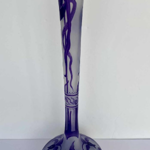 Art Nouveau soliflore vase, decorated with orchids, acid-etched glass signed LP, early 20th century