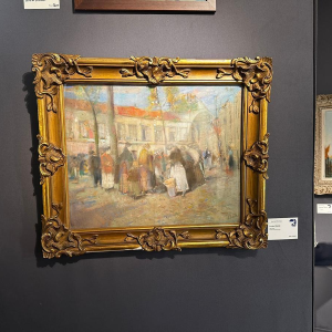 Lucien Frank 'Market Scene' Impressionist pastel, late 19th century