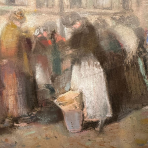 Lucien Frank 'Market Scene' Impressionist pastel, late 19th century