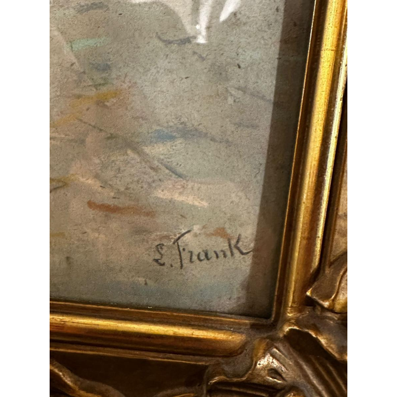 Lucien Frank 'Marktscène' Impressionistisch pastel, eind 19e eeuw