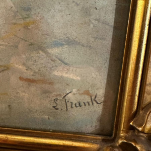 Lucien Frank 'Marktscène' Impressionistisch pastel, eind 19e eeuw