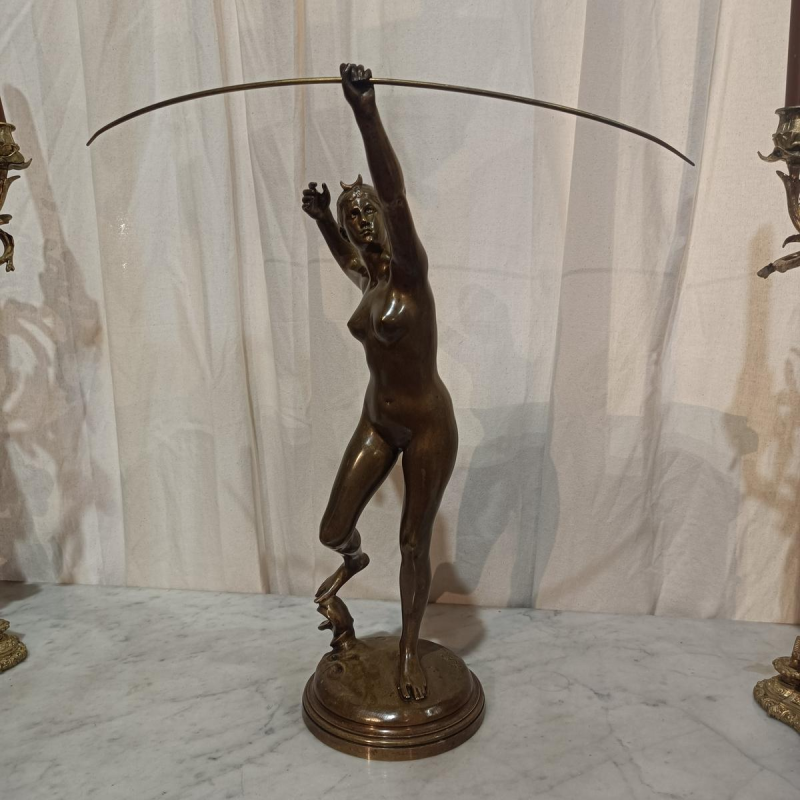 Alexandre Falguière "Diana the Huntress" bronzen sculptuur van Thiébaut Frères, Parijs, 19e eeuw