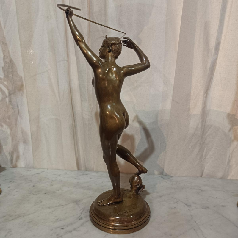 Alexandre Falguière "Diana the Huntress" bronzen sculptuur van Thiébaut Frères, Parijs, 19e eeuw