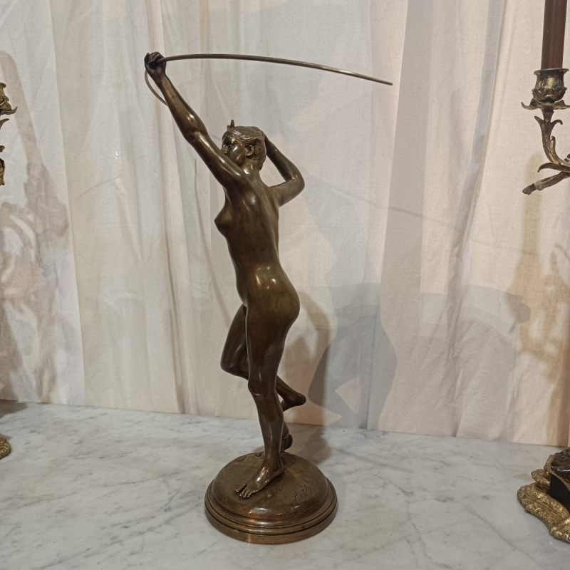 Alexandre Falguière "Diana the Huntress" bronzen sculptuur van Thiébaut Frères, Parijs, 19e eeuw