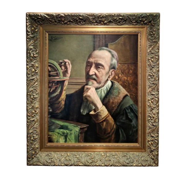 Léon Brunin “Le scientifique“ tableau portrait, huile sur toile, début XXe s
