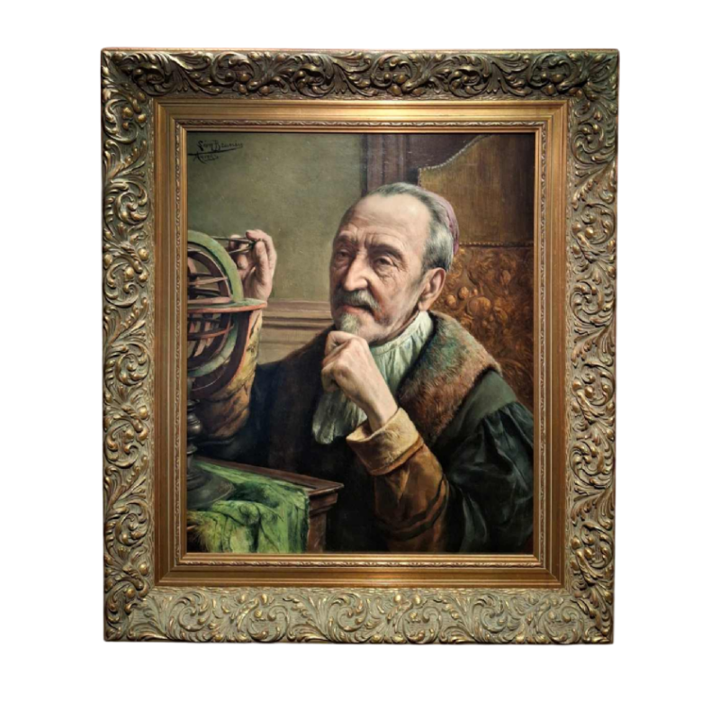 Léon Brunin “Le scientifique“ tableau portrait, huile sur toile, début XXe s