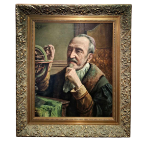 Léon Brunin “Le scientifique“ tableau portrait, huile sur toile, début XXe s