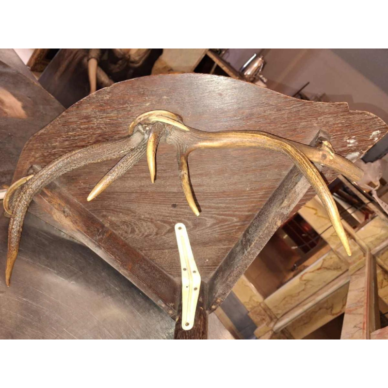 Oak and deer antler hunting console / corner unit “Dog head“ late 19th century