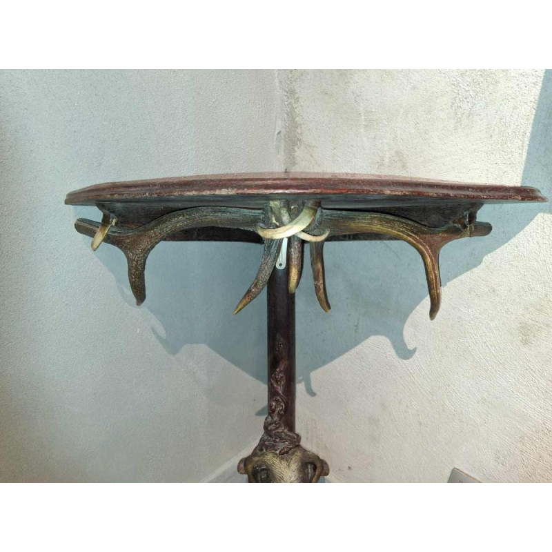 Oak and deer antler hunting console / corner unit “Dog head“ late 19th century