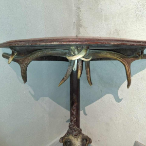 Oak and deer antler hunting console / corner unit “Dog head“ late 19th century