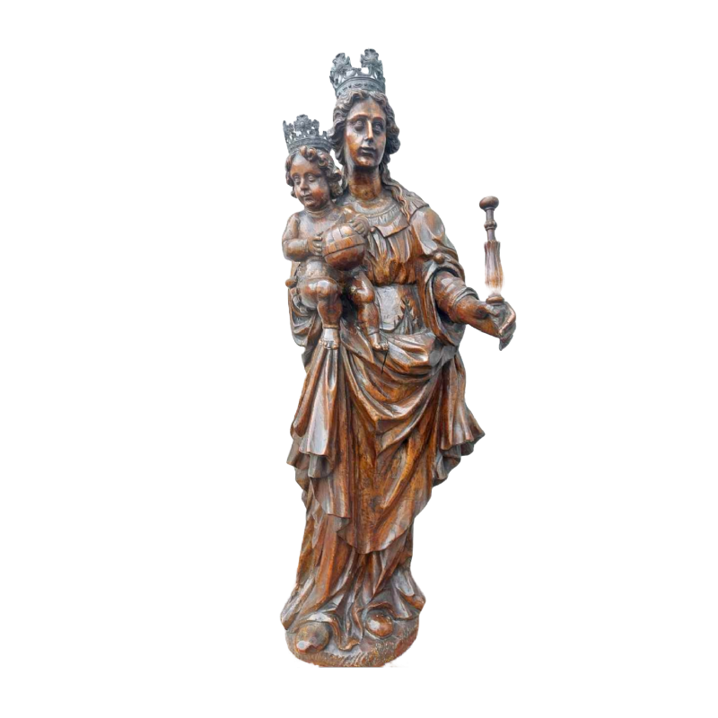 ‘Virgin and Child Jesus’ carved wood and silver statue, 17th century