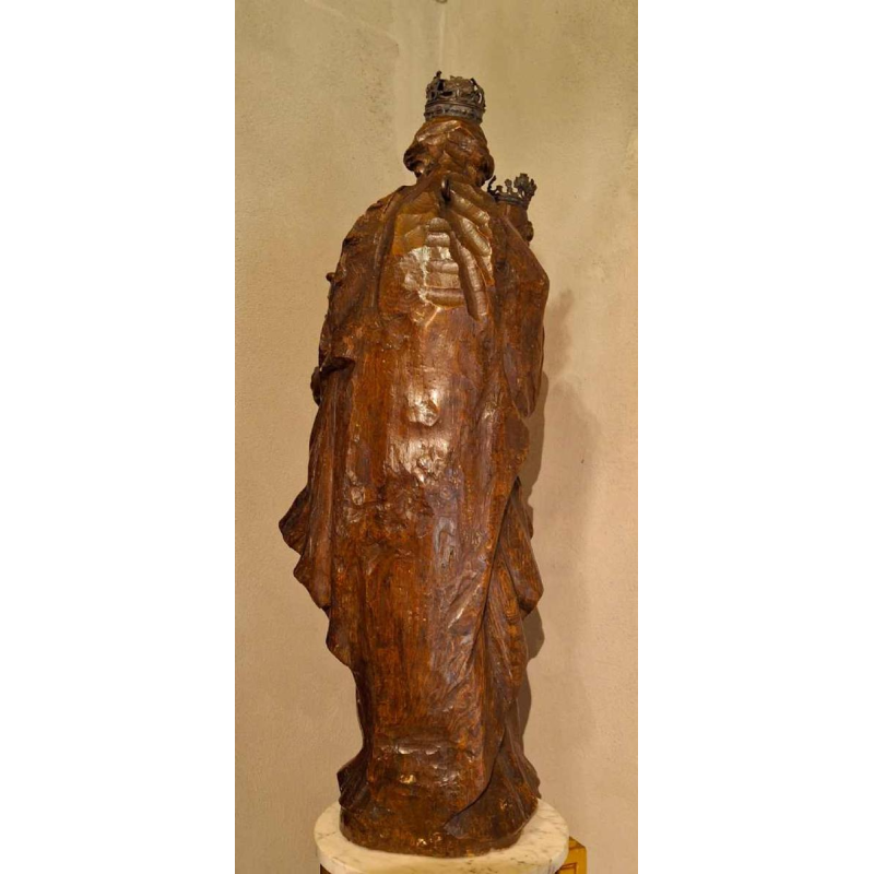 “Vierge à l'enfant Jésus“ statue en bois sculpté et argent, XVIIe s