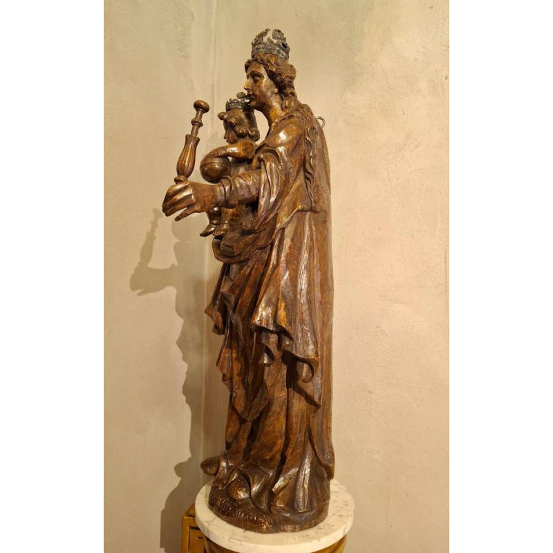 ‘Virgin and Child Jesus’ carved wood and silver statue, 17th century