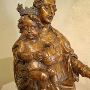 ‘Virgin and Child Jesus’ carved wood and silver statue, 17th century