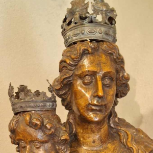 ‘Virgin and Child Jesus’ carved wood and silver statue, 17th century
