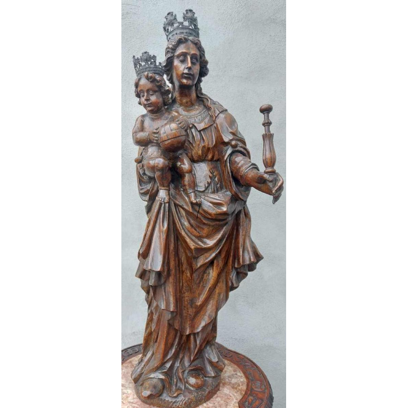 ‘Virgin and Child Jesus’ carved wood and silver statue, 17th century