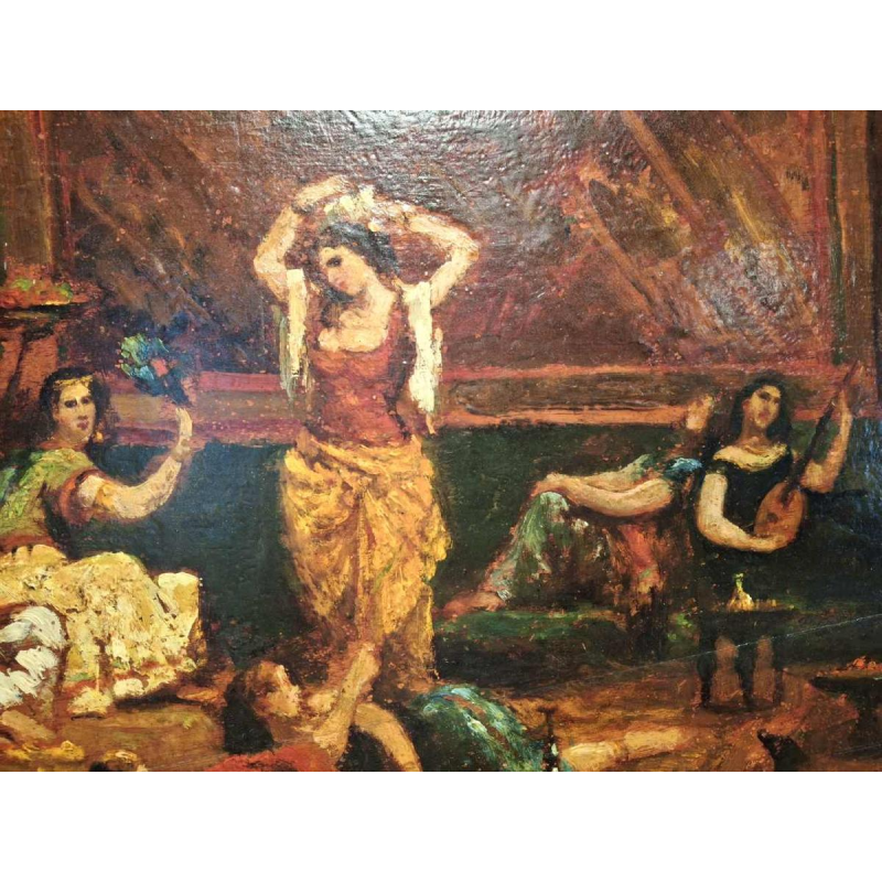 Adolphe Monticelli 'Oriëntaalse Dans' olieverfschilderij op paneel, 19e eeuw