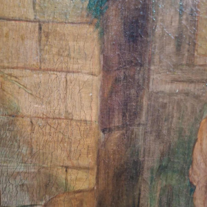 Tableau “Paysage décoratif avec faucon et cacatoès“ huile sur toile, XIXe s