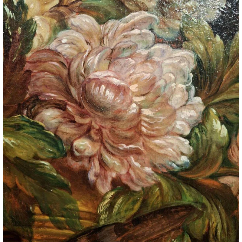 Tableau “Paysage décoratif avec faucon et cacatoès“ huile sur toile, XIXe s