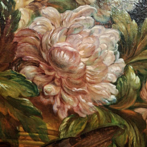 Painting ‘Decorative landscape with falcon and cockatoo’ oil on canvas, 19th c