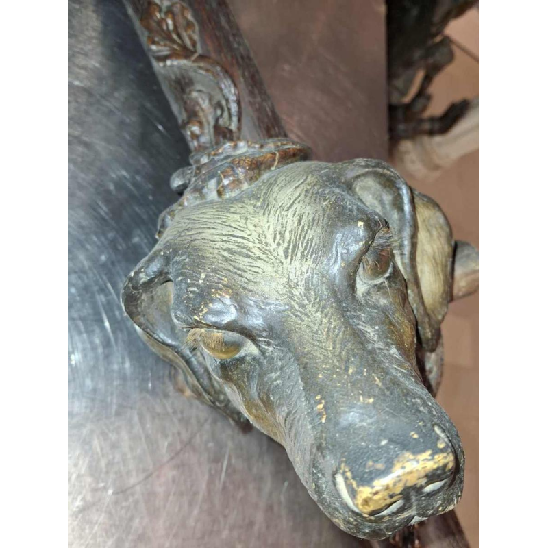 Console / encoignure de chasse "tête de chien" en chêne et bois de cerfs, fin XIXe s
